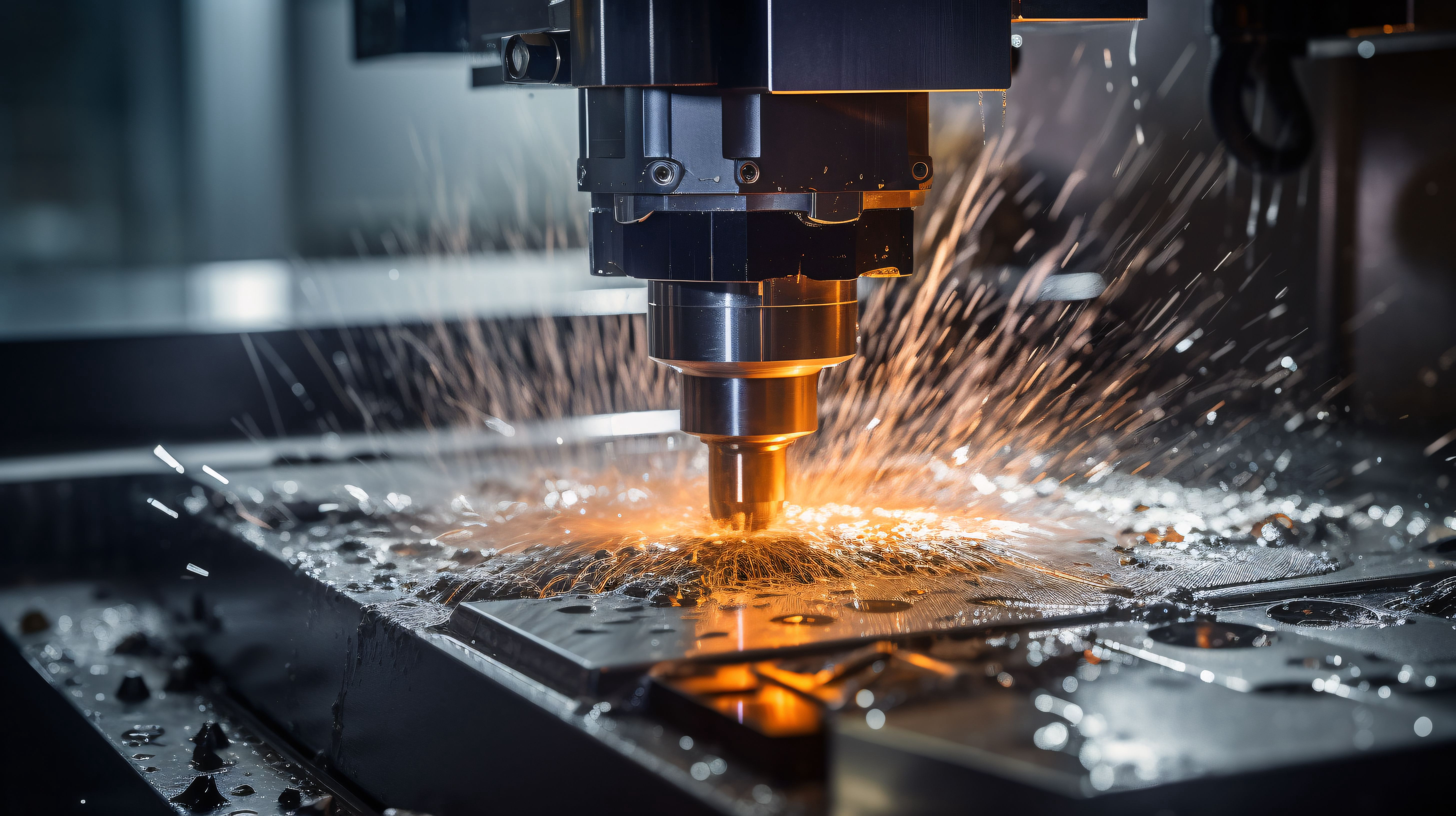 Metal CNC laser cutting, laser cutting. CNC laser engraving processing with spark metal processing